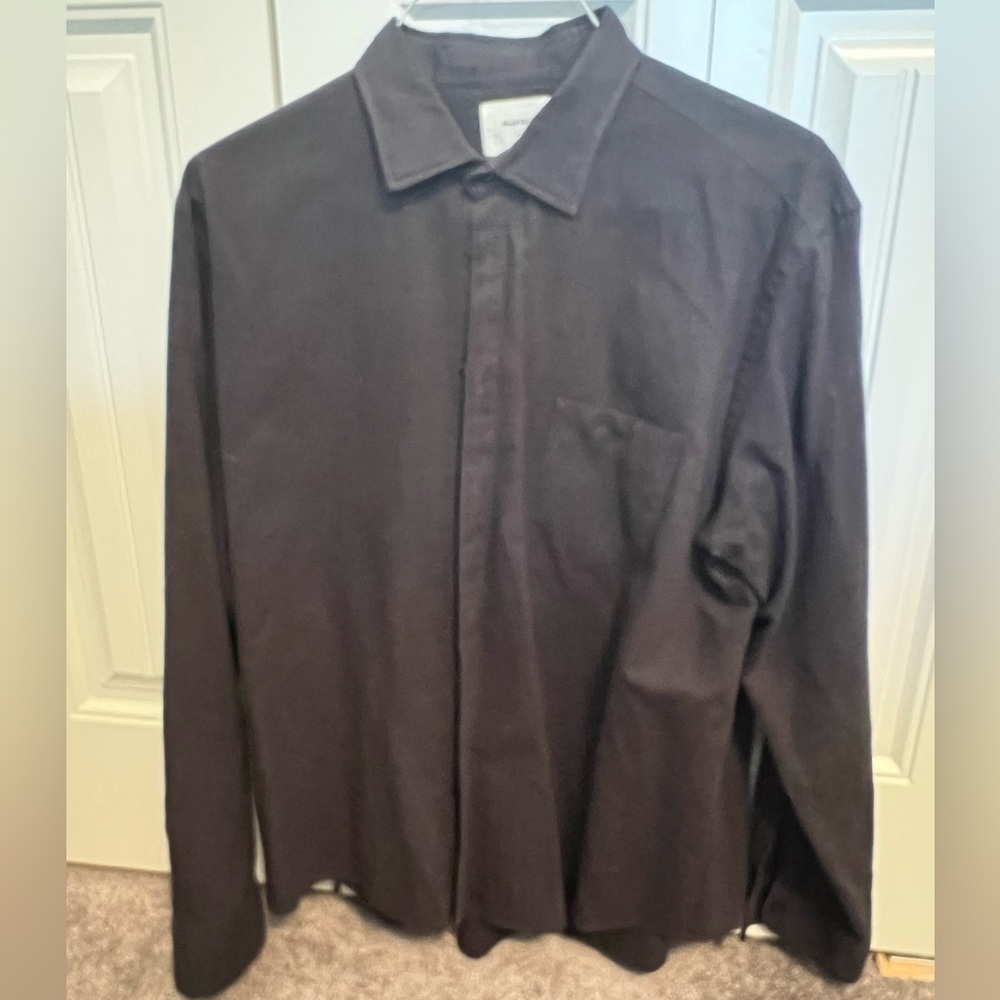 Billy Reid Black Cotton Linen Dress Shirt Large Standard Fit